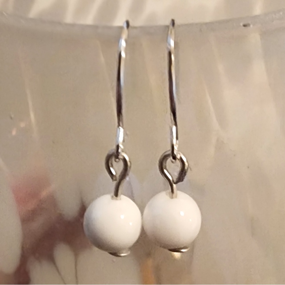 White Shell and Silver Earrings